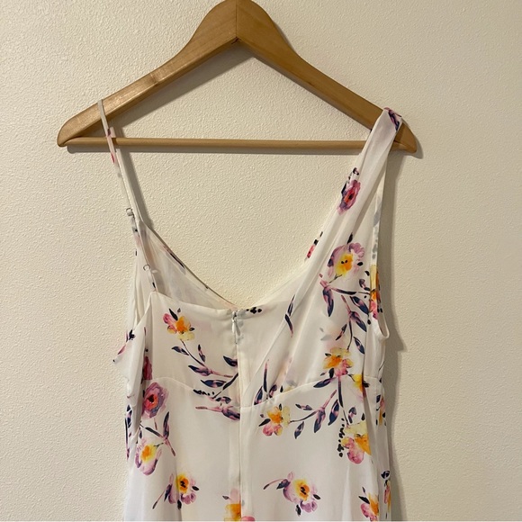 Parker Floral Draped High/Low Hem Midi Dress Asymmetric Shoulder Drape NWT-M - Picture 7 of 10